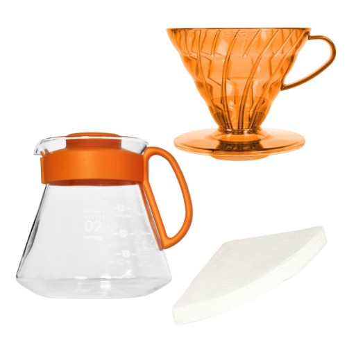 Hario Zestaw V60-02 dripper + serwer + filtry Kai Orange