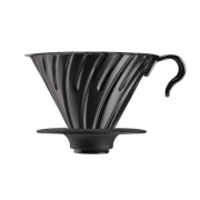 Hario V-60-02 dripper stalowy z silikonową podstawką czarny | CoffeeLove
