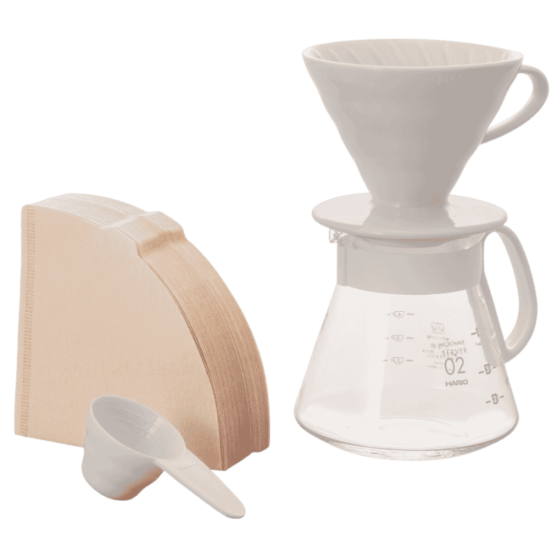 Hario V60 Ceramic Dripper Set 02 - White | CoffeeLove