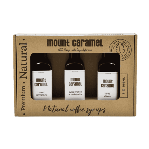 Mount Caramel Zestaw syropów 3 x 100ml - Karmel - Róża - Malina w czekoladzie | CoffeeLove