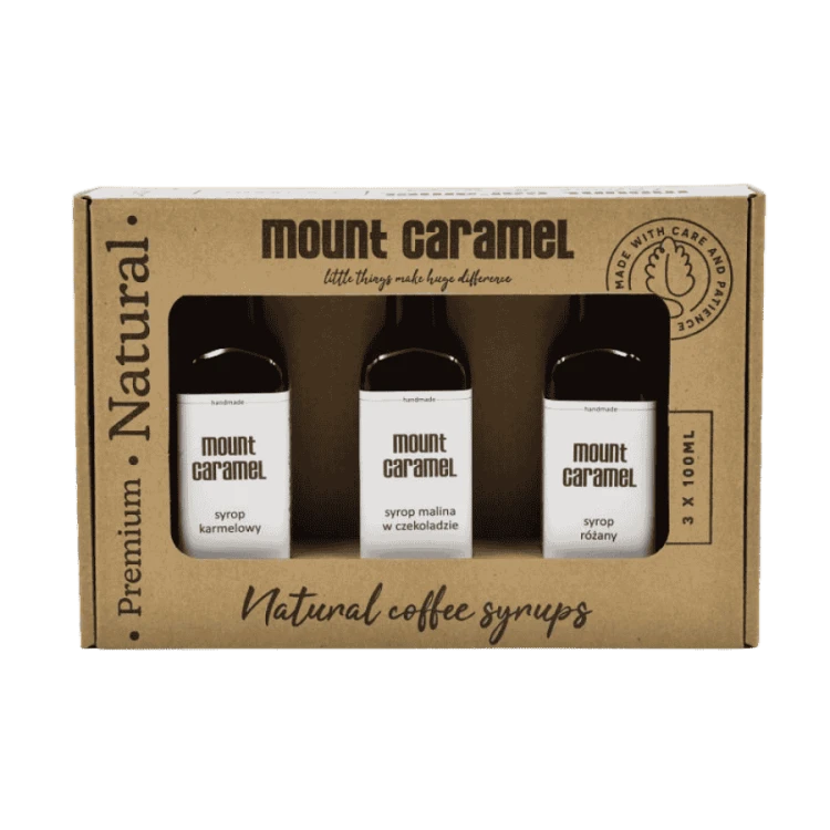 Mount Caramel Zestaw syropów 3 x 100ml - Karmel - Róża - Malina w czekoladzie | CoffeeLove