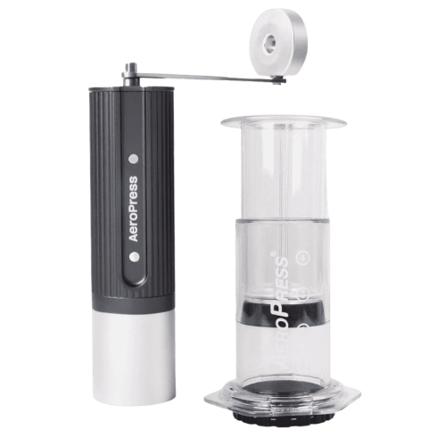 AeroPress - Młynek ręczny szary + AeroPress Clear Coffee Maker zaparzacz do kawy
