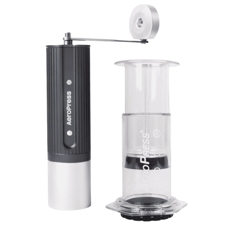 AeroPress - Młynek ręczny szary + AeroPress Clear Coffee Maker zaparzacz do kawy