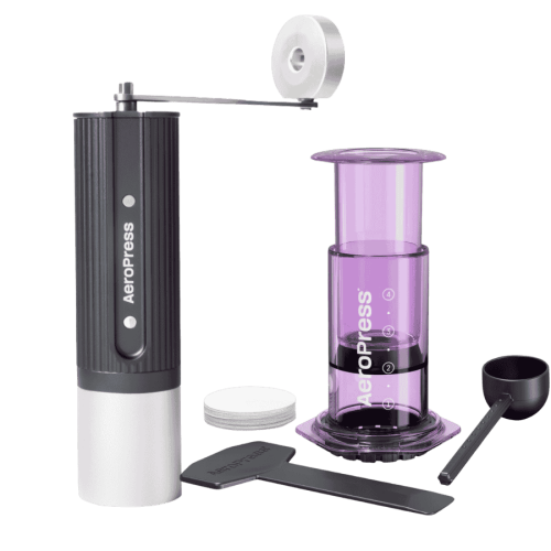 AeroPress - Młynek ręczny szary + AeroPress Clear Purple Coffee Maker | CoffeeLove