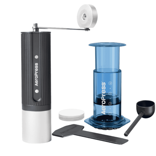 AeroPress - Młynek ręczny szary + AeroPress Clear Blue Coffee Maker | CoffeeLove