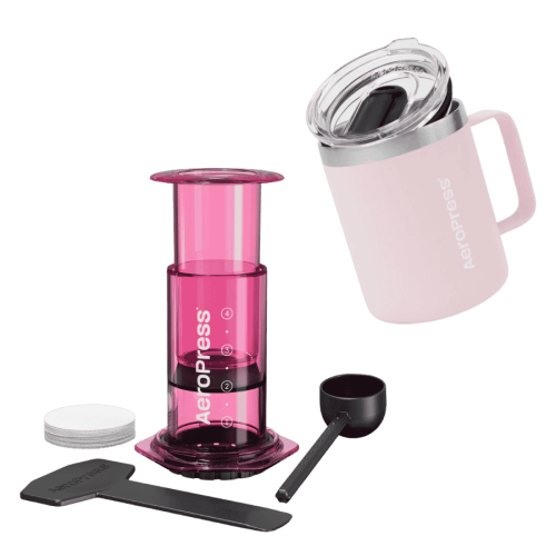 AeroPress Clear Pink z kubkiem termicznym | CoffeeLove