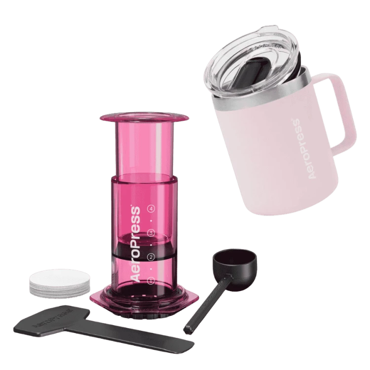 AeroPress Clear Pink z kubkiem termicznym | CoffeeLove