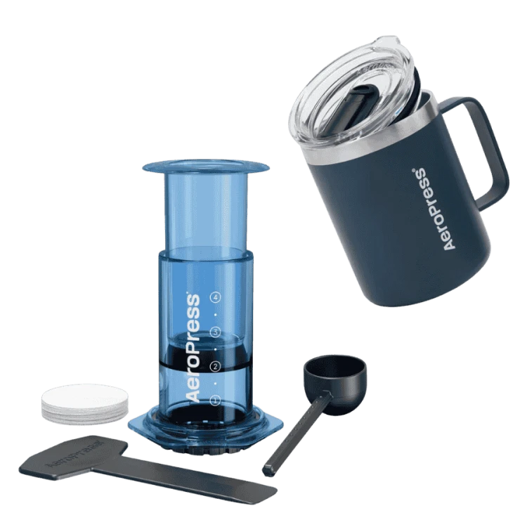 AeroPress Clear Blue z kubkiem termicznym | CoffeeLove