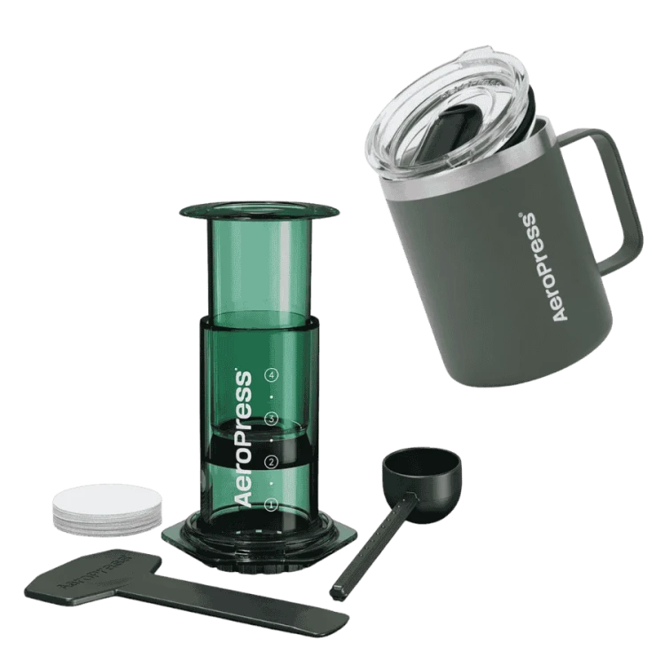 AeroPress Clear Green z kubkiem termicznym | CoffeeLove