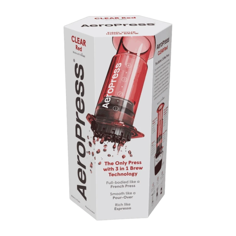 AeroPress Coffee Maker Clear Red | CoffeeLove