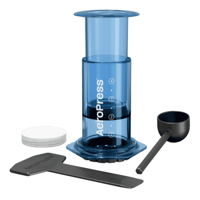 AeroPress Clear Blue - zaparzacz do kawy (Tritan) + 100 filtrów