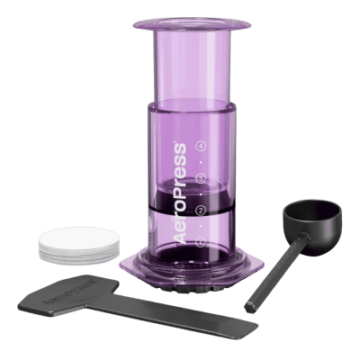 AeroPress Clear Purple - zaparzacz do kawy (Tritan) + 100 filtrów