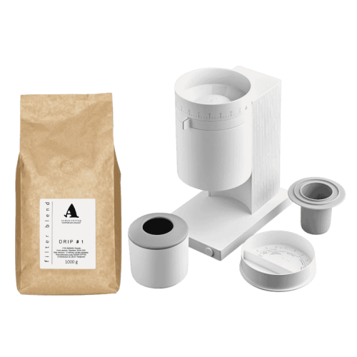 Fellow Opus Grinder automatyczny młynek do kawy biały + Audun Drip No. 1 Rwanda filtr 1 kg