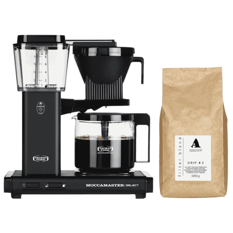 Moccamaster KBG Select Black przelewowy ekspres do kawy + Audun Drip No. 2 Brazylia filtr 1 kg