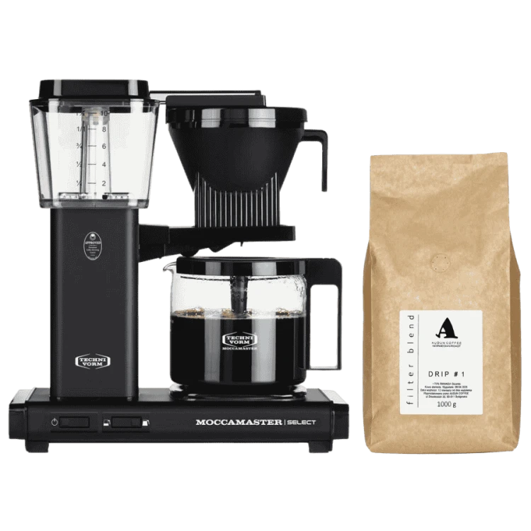 Moccamaster KBG Select Black przelewowy ekspres do kawy + Audun Drip No. 1 Rwanda filtr 1 kg