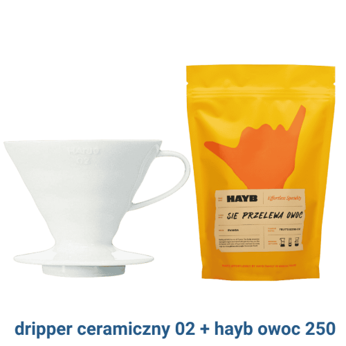 Hario dripper ceramiczny 02 biały + HAYB Owoc 250 g | CoffeeLove