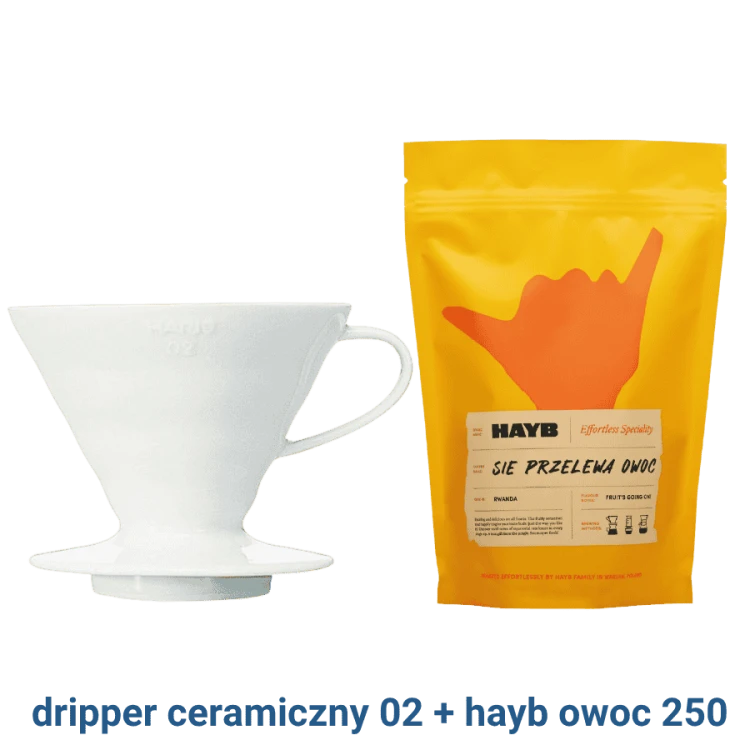 Hario dripper ceramiczny 02 biały + HAYB Owoc 250 g | CoffeeLove
