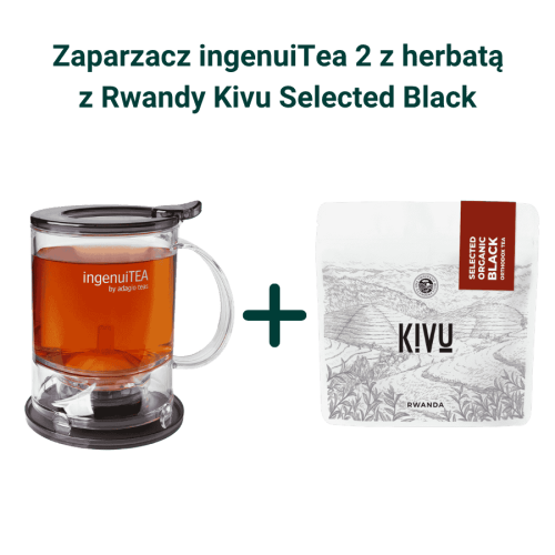  IngenuiTea 2 zaparzacz do herbaty z sitkiem 450 ml + Kivu Select Organic Black Orthodox Tea herbata czarna sypana 100g