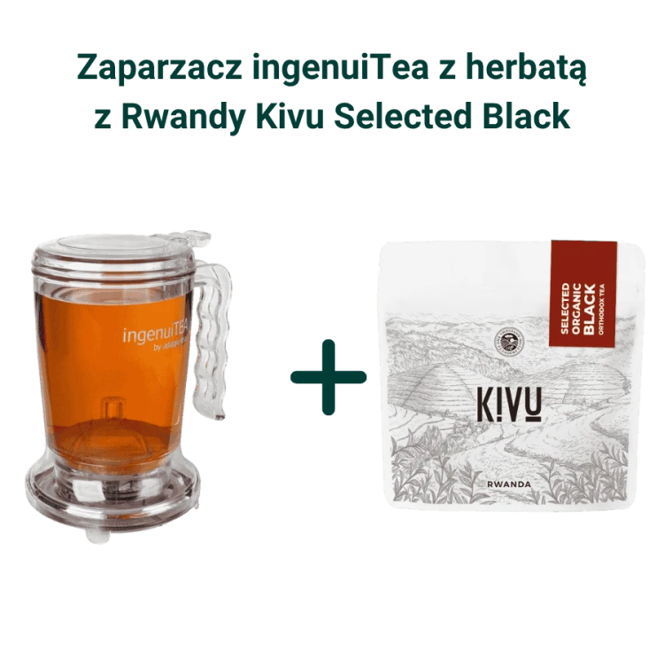 IngenuiTea zaparzacz do herbaty z sitkiem 450 ml + Kivu Select Organic Black Orthodox Tea herbata czarna sypana 100g