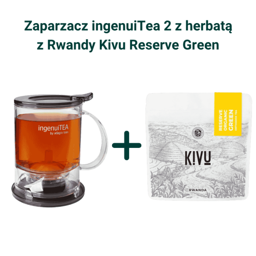 IngenuiTea 2 zaparzacz do herbaty z sitkiem 450 ml + Kivu Reserve Organic Green Orthodox Tea herbata zielona sypana 100g