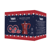 Bialetti - Zestaw Joyful Christmas kawiarka Moka Express 3TZ Czerwona + 2 filiżanki ze spodkami | CoffeeLove