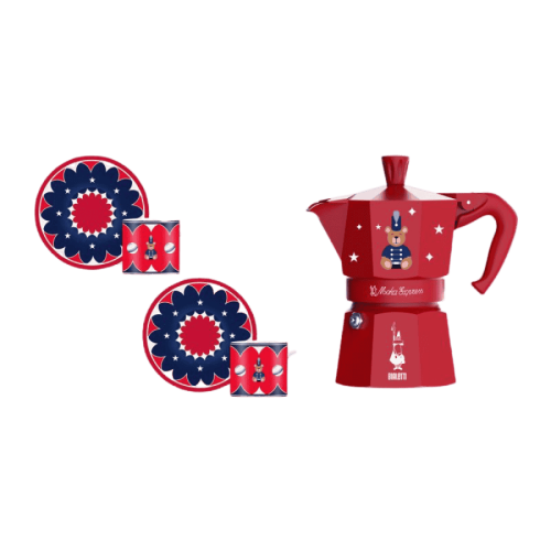 Bialetti - Zestaw Joyful Christmas kawiarka Moka Express 3TZ Czerwona + 2 filiżanki ze spodkami | CoffeeLove