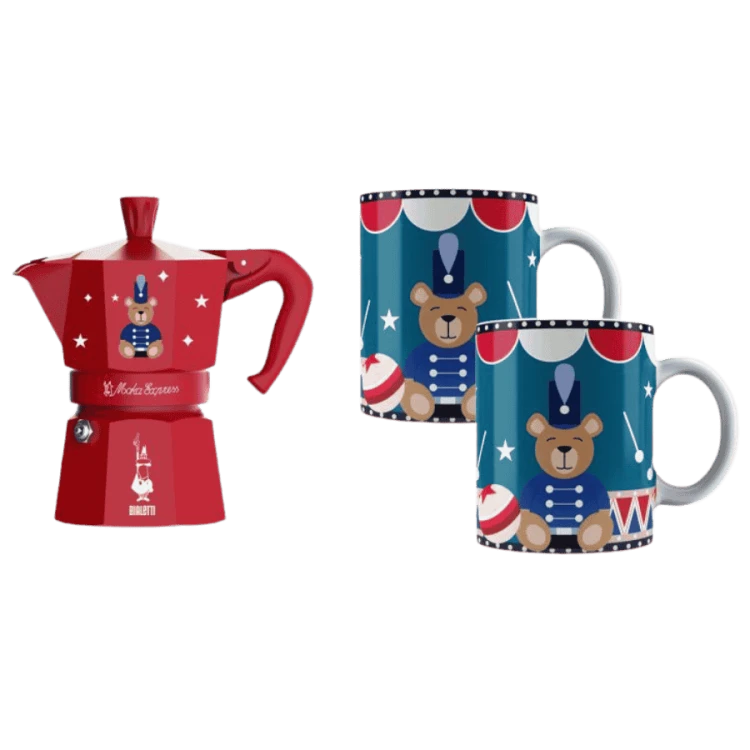 Bialetti - zestaw Joyful Christmas kawiarka Moka Express 6tz czerwona + 2 kubki 300 ml | CoffeeLove