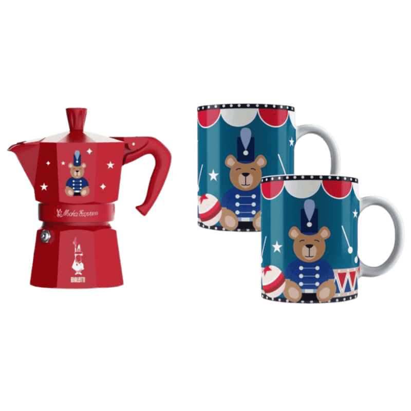 Bialetti - zestaw Joyful Christmas kawiarka Moka Express 6tz czerwona + 2 kubki 300 ml | CoffeeLove