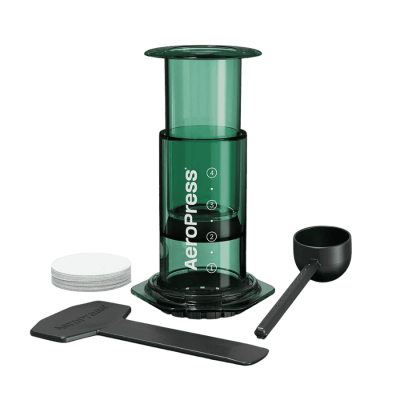 AeroPress Clear Green - zaparzacz do kawy (Tritan) + 100 filtrów
