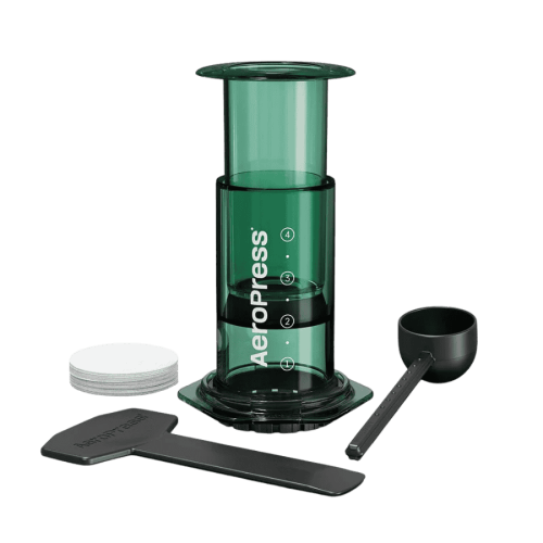 AeroPress Clear Green - zaparzacz do kawy (Tritan) + 100 filtrów