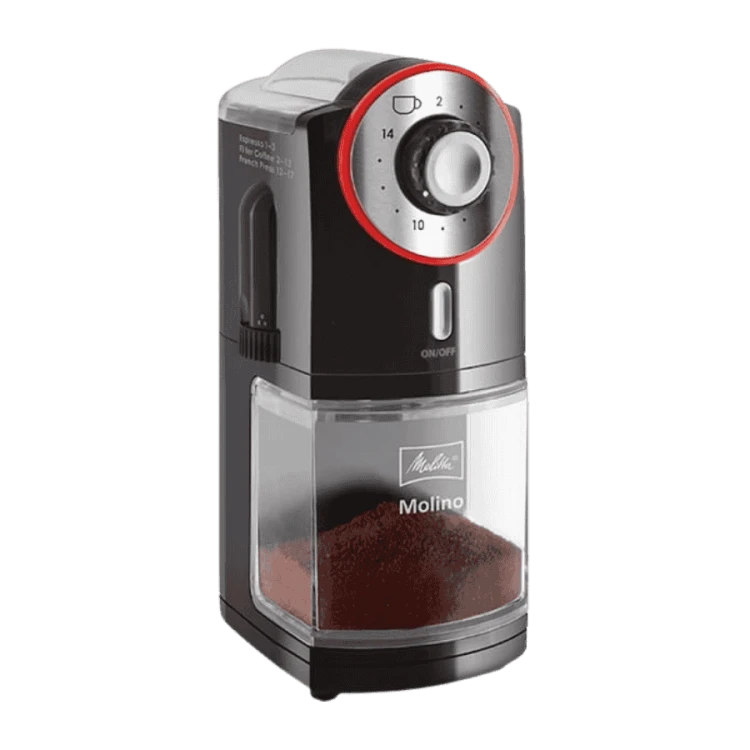 Melitta Molino automatyczny młynek do kawy czarno-czerwony | CoffeeLove