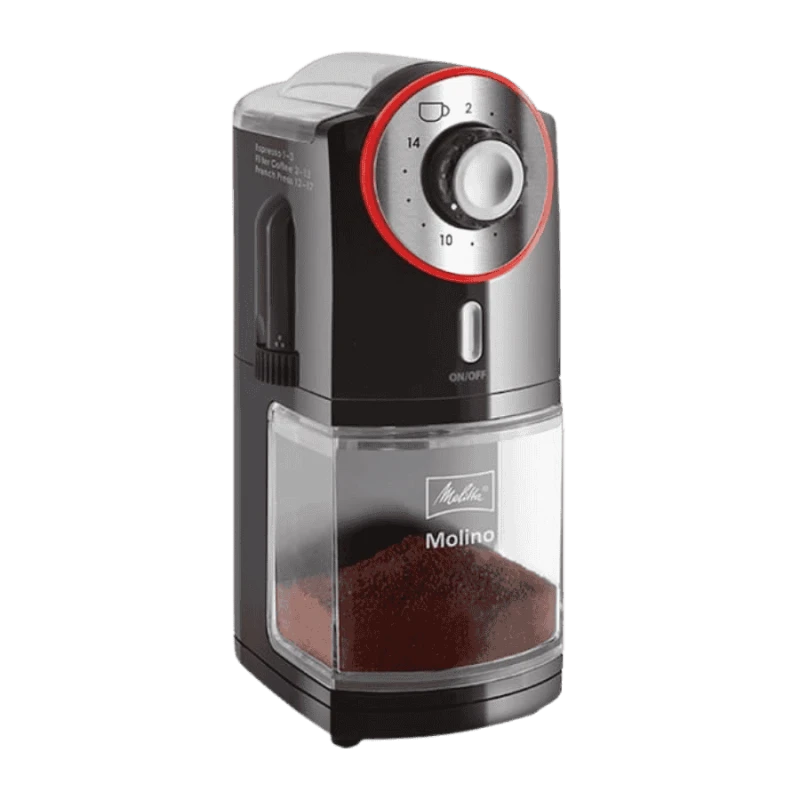 Melitta Molino automatyczny młynek do kawy czarno-czerwony | CoffeeLove