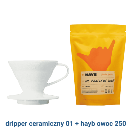 Hario dripper ceramiczny 01 biały + HAYB Owoc 250 | CoffeeLove