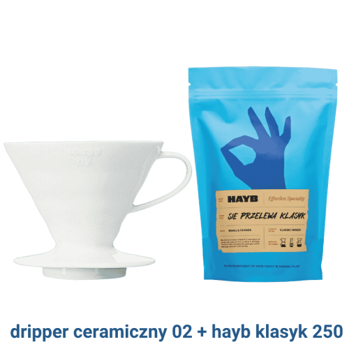 Hario dripper ceramiczny 02 biały + HAYB Klasyk 250 | CoffeeLove