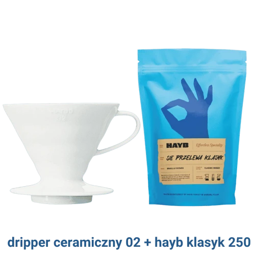 Hario dripper ceramiczny 02 biały + HAYB Się Przelewa Klasyk 250 g