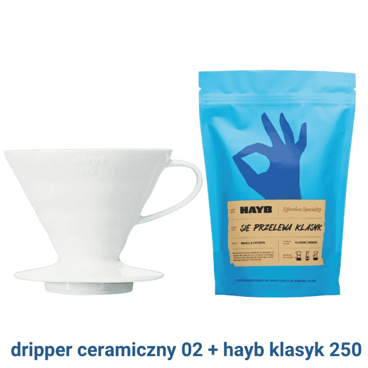 Hario dripper ceramiczny 02 biały + HAYB Klasyk 250 | CoffeeLove