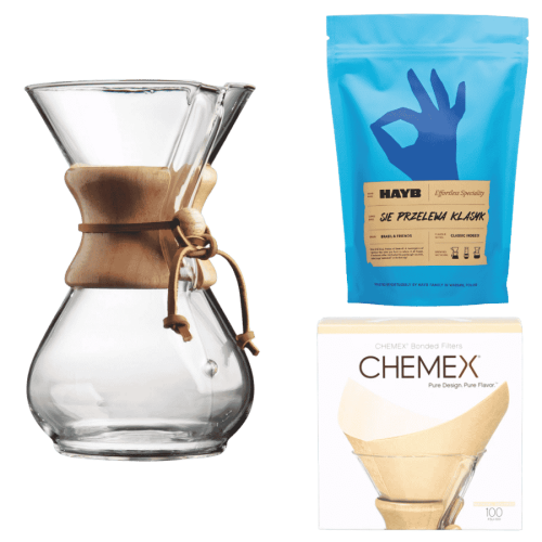 Zestaw do parzenia kawy Chemex 6 cup, filtry, HAYB Klasyk 250 g | CoffeeLove