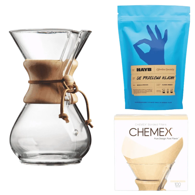 Zestaw do parzenia kawy Chemex 6 cup, filtry, HAYB Klasyk 250 g | CoffeeLove